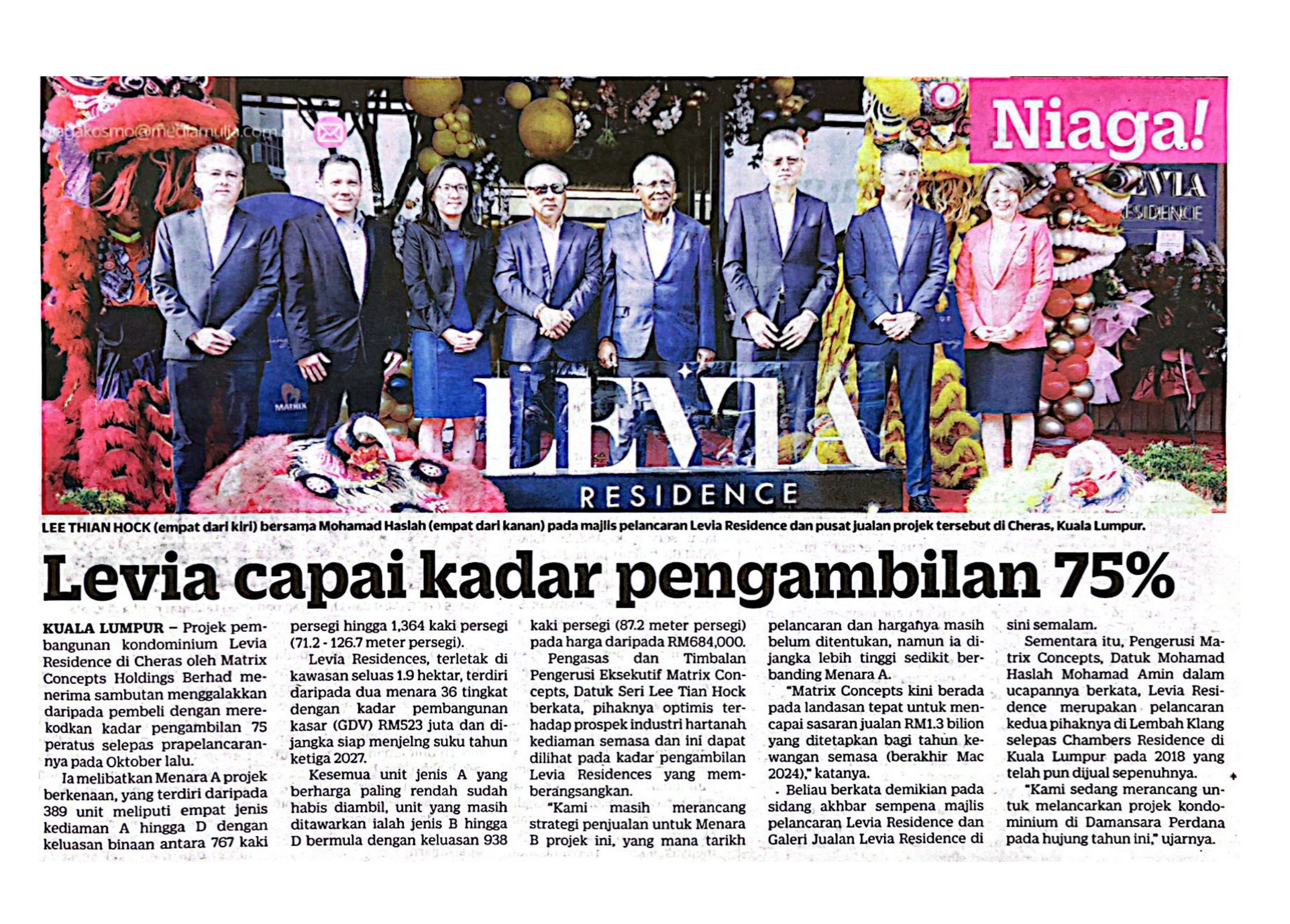 Kosmo 23 January 2024 Levia Capai Kadar Pengambilan 75 Matrix