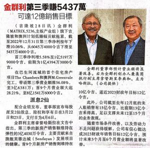 [Sinchew Daily] – 1 March 2023 – Matrix Concepts 3QFY23 PAT Stood At ...