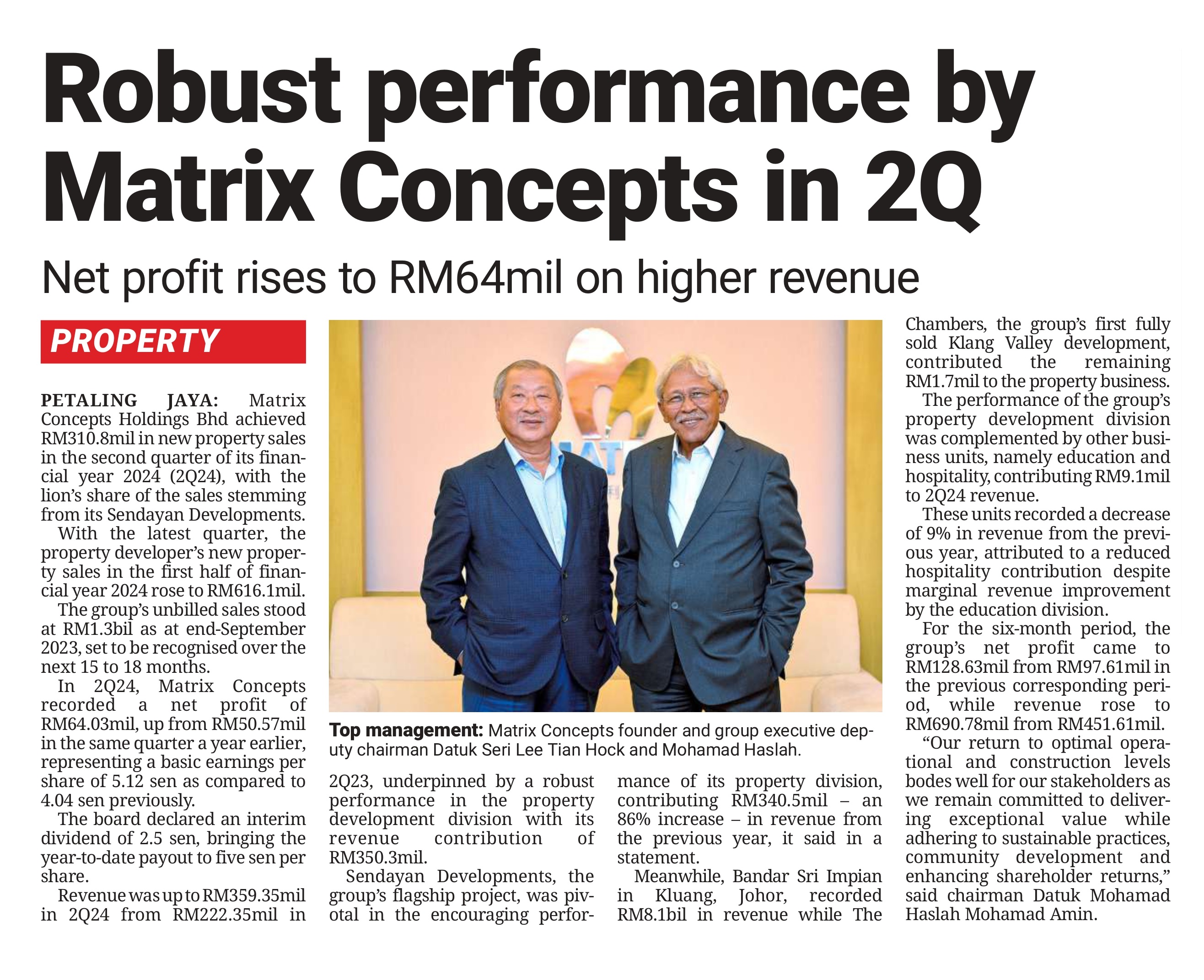 The Star 24 November 2023 Robust Performance By Matrix Concepts In 2Q 